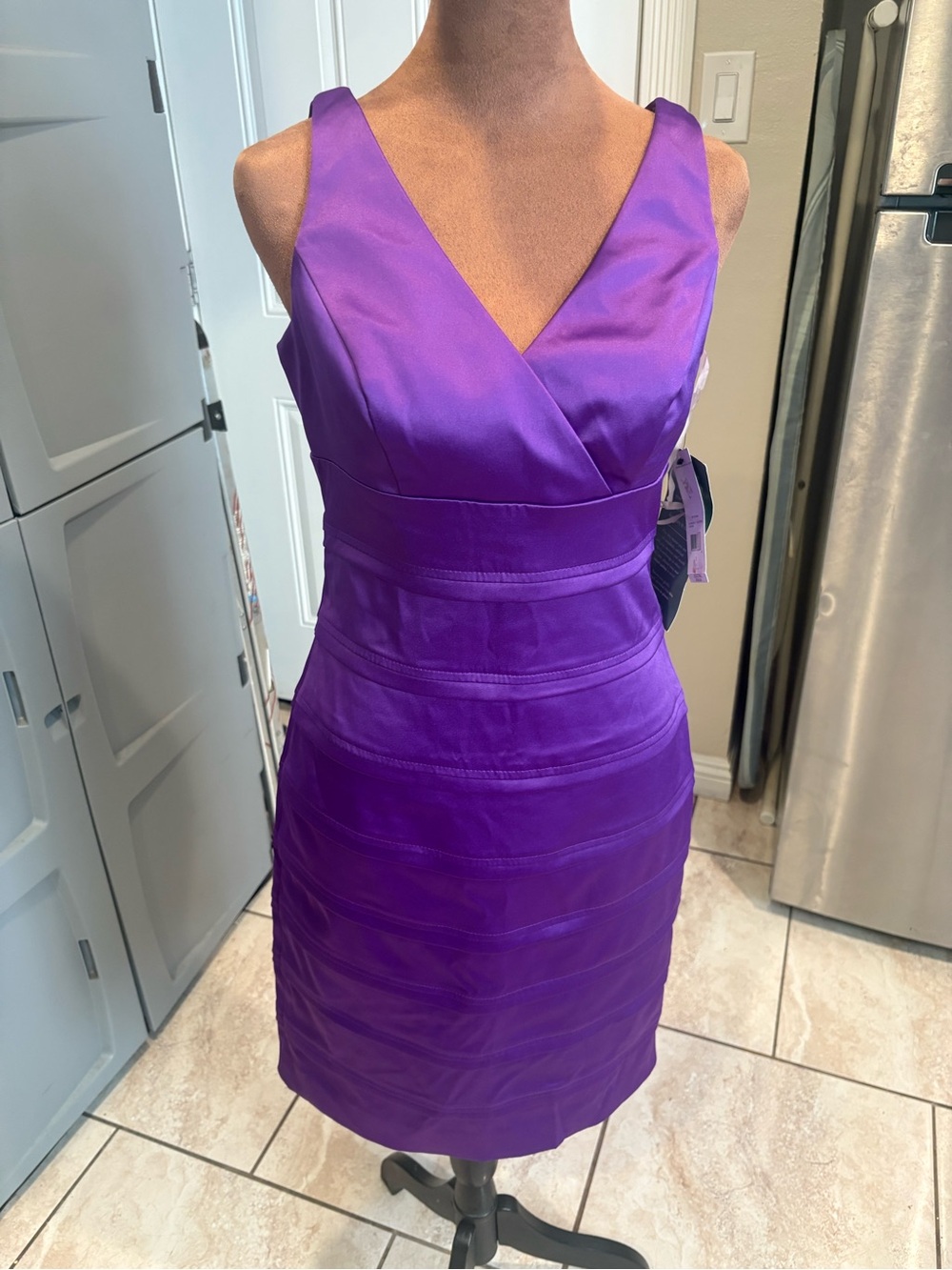 American Living Purple V-Neck Tiered Sheath Dress